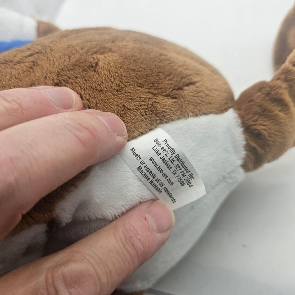 Buc-ee's Beaver Plush Stuffed Animal Toy Medium Brown Brunswick GA Blue Shirt - Picture 10 of 11
